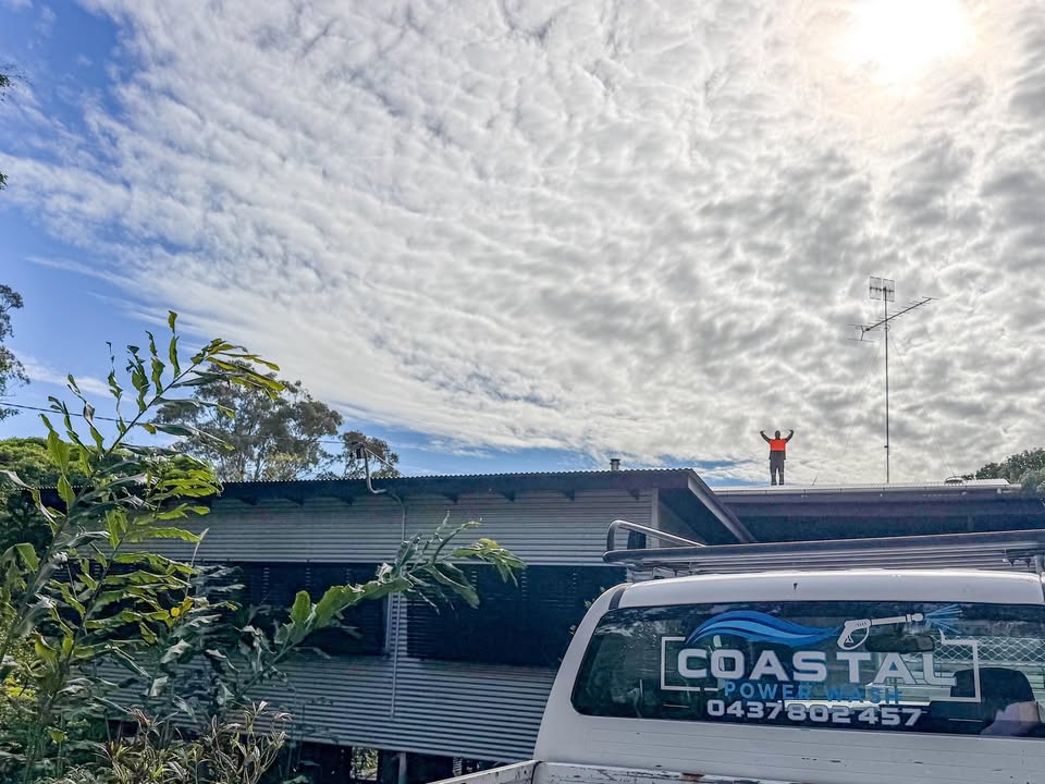 Coastal Power Wash vehicle at a Sunshine Coast roof cleaning job